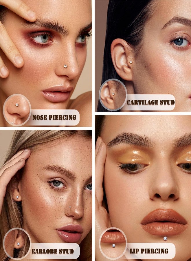 أقراط أنف من الفولاذ الجراحي عيار 14 قيراطًا 316L من ميدوجو، بدون خيوط، مرصعة بالزركونيا المكعبة، مناسبة للنساء والرجال، أقراط لابريت، أقراط شفاه، أقراط مسطحة من الخلف، مرصعة بالزركونيا المكعبة، مجوهرات ثقب الأنف، ثقب الزنمة، ثقب الحلزون، مضادة للحساسية، مقاس 20G - Image 2